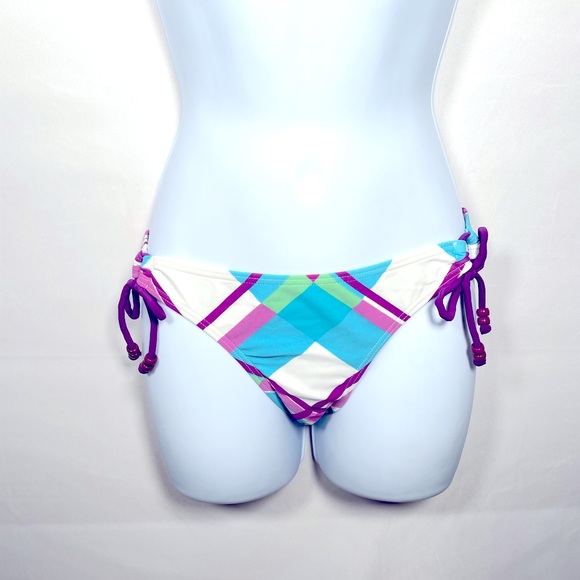 O’Neill New Swim Bottoms Size Small Blue Purple White Green Tie Sides Plaid - Picture 2 of 6